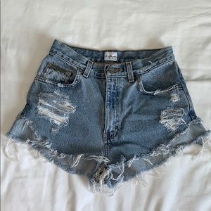 Calvin klein distressed jean shorts